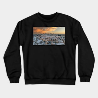 Warsaw old town, snow-covered roofs and and distant city center at dusk Crewneck Sweatshirt